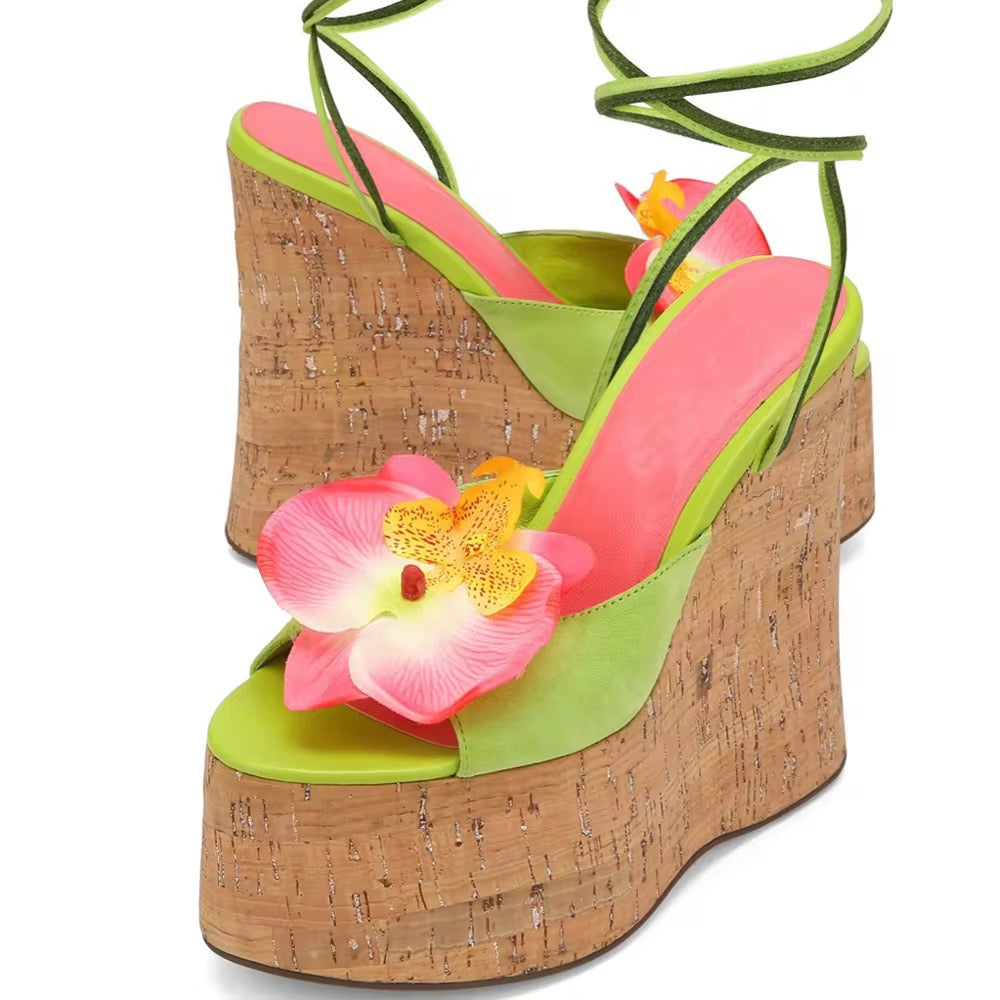 Tropical Orchid Platform Wedged Heels