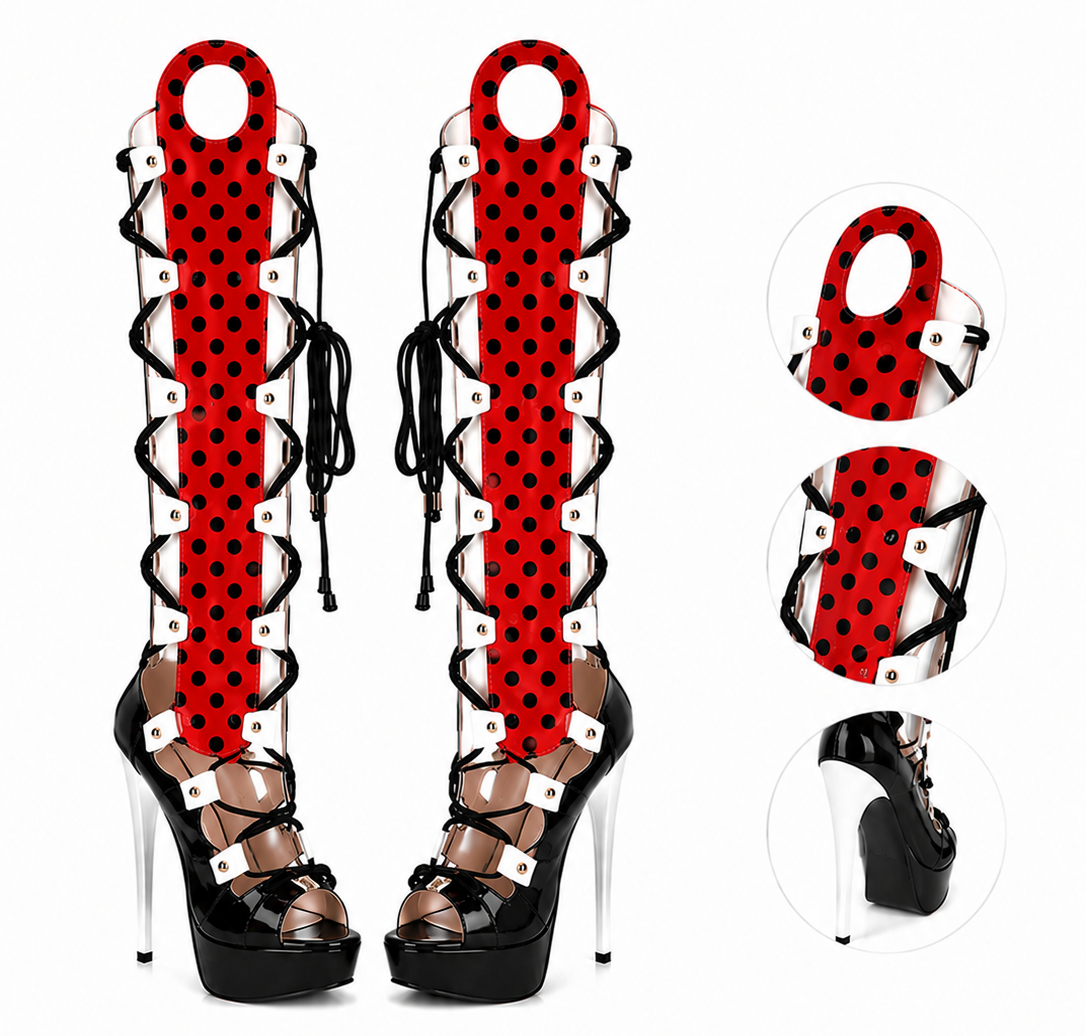 RESORT MUSE PLATFORM HEELS – CHERRY DOTS MUSE BOOTS
