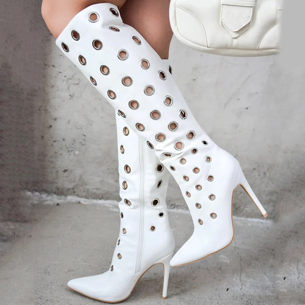 Slim Eyelette Heel Boots - Dupe Department