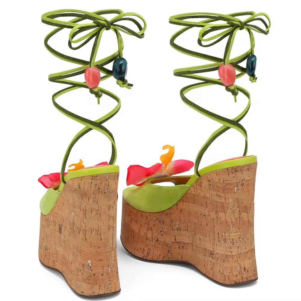 Tropical Orchid Platform Wedged Heels