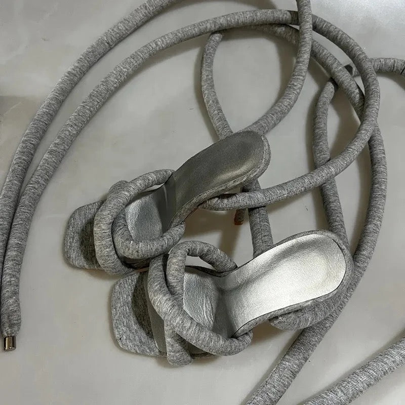 Grey Cross Puff Heels - Dupe Department
