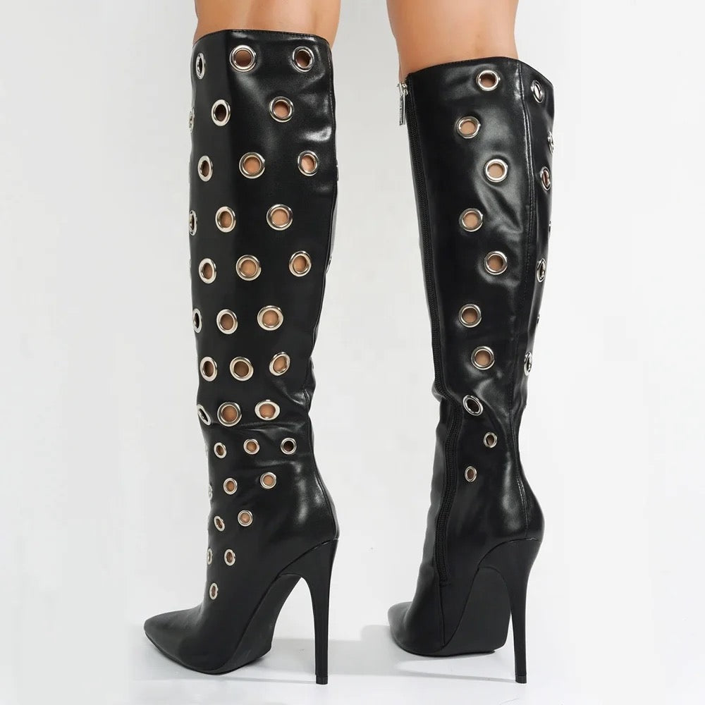 Slim Eyelette Heel Boots - Dupe Department