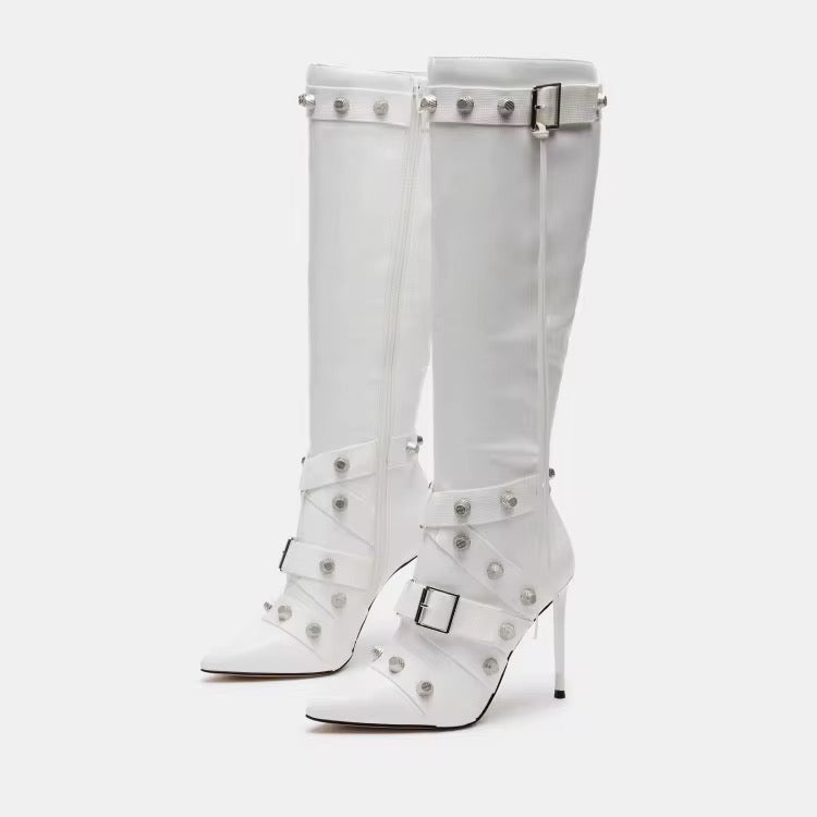 Dominatrix ‘Studded Strap’ Knee Boots