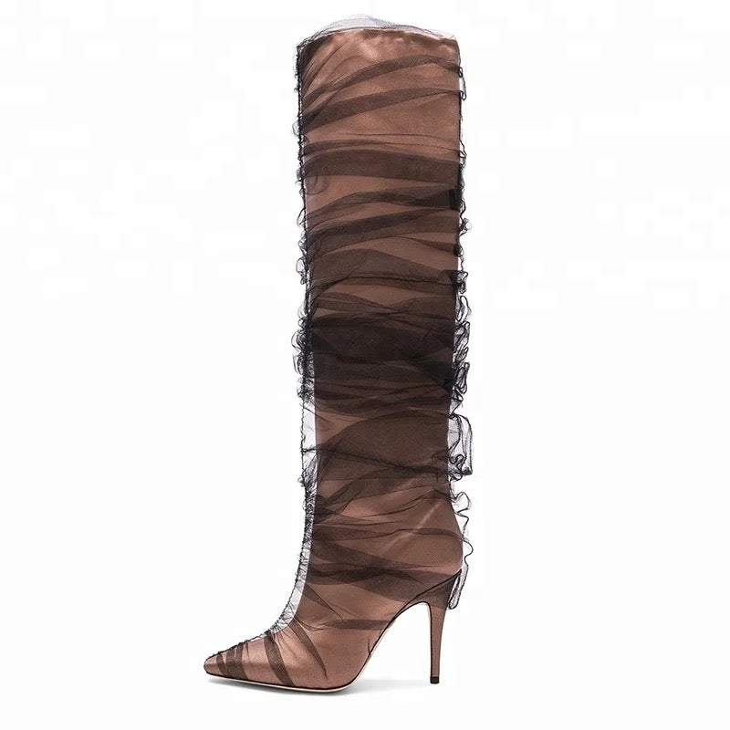 Tall Sheer Heel Boots - Dupe Department