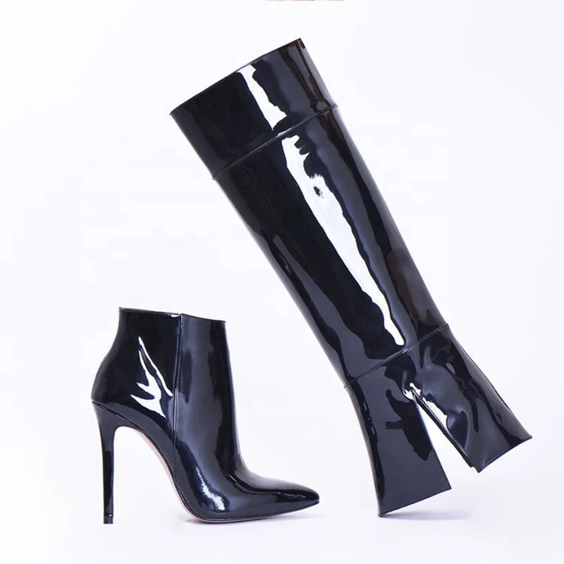 Double Dose Patent Heel Boots - Dupe Department