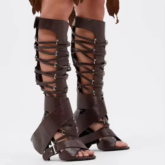 Lace-Up Gladiator Wedge Boots