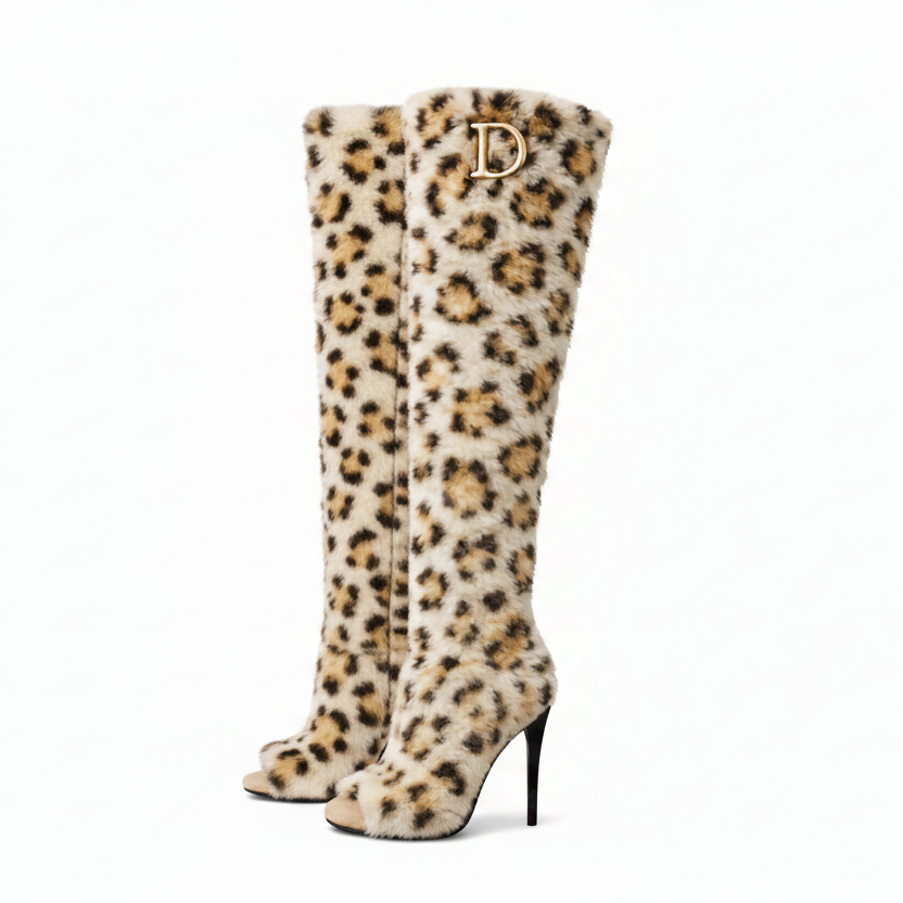 Fur Seasons™ Leopard Couture Heel Boots