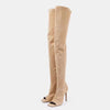 Suede Open-Toe Thigh High Boots