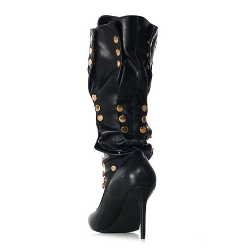 Metal X Pleated Heel Boots - Dupe Department 