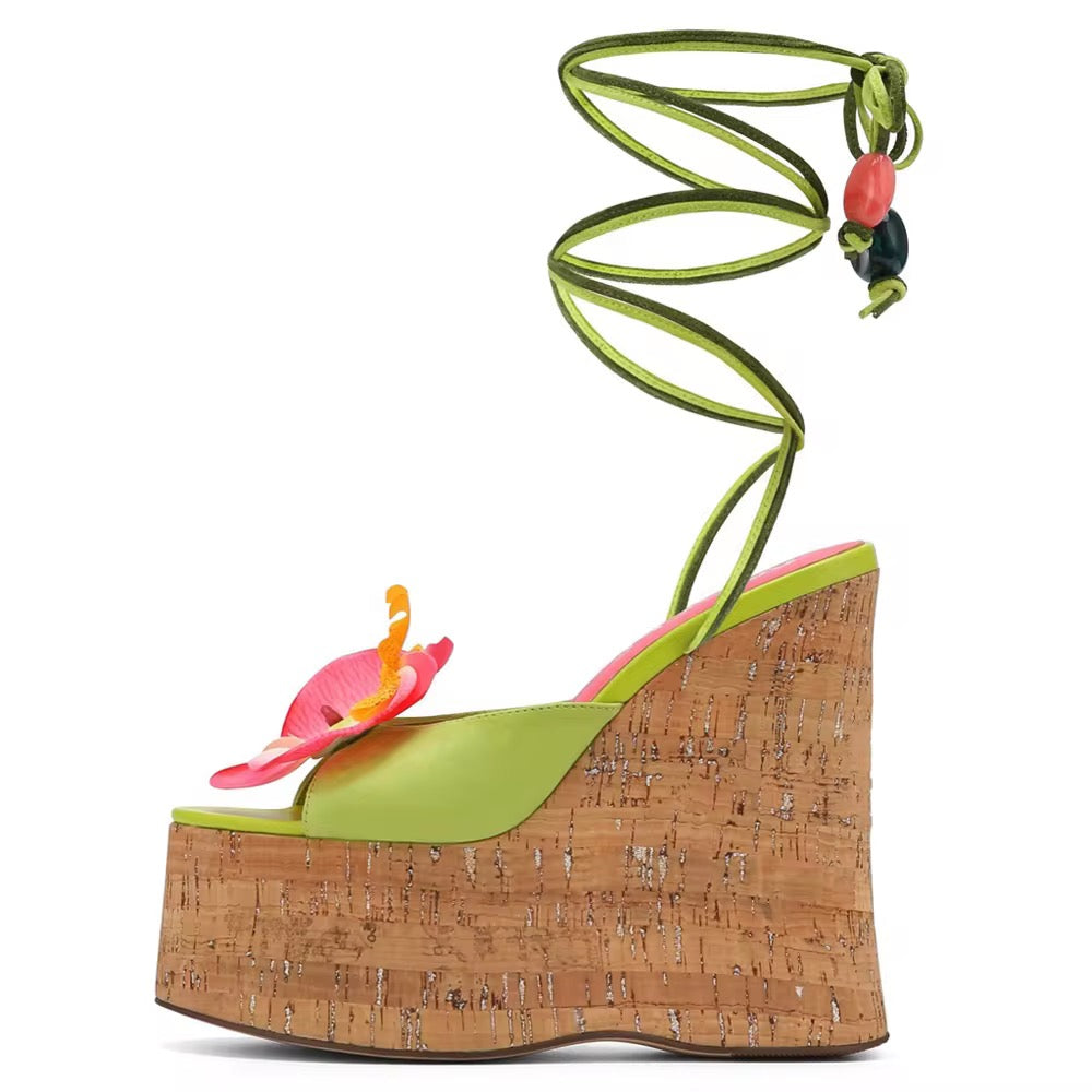 Tropical Orchid Platform Wedged Heels