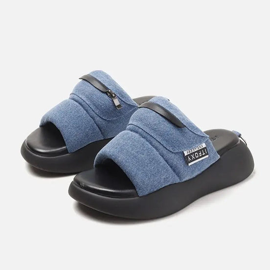 Denim Pouch Slides