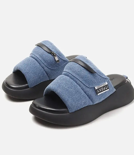 Denim Pouch Slides