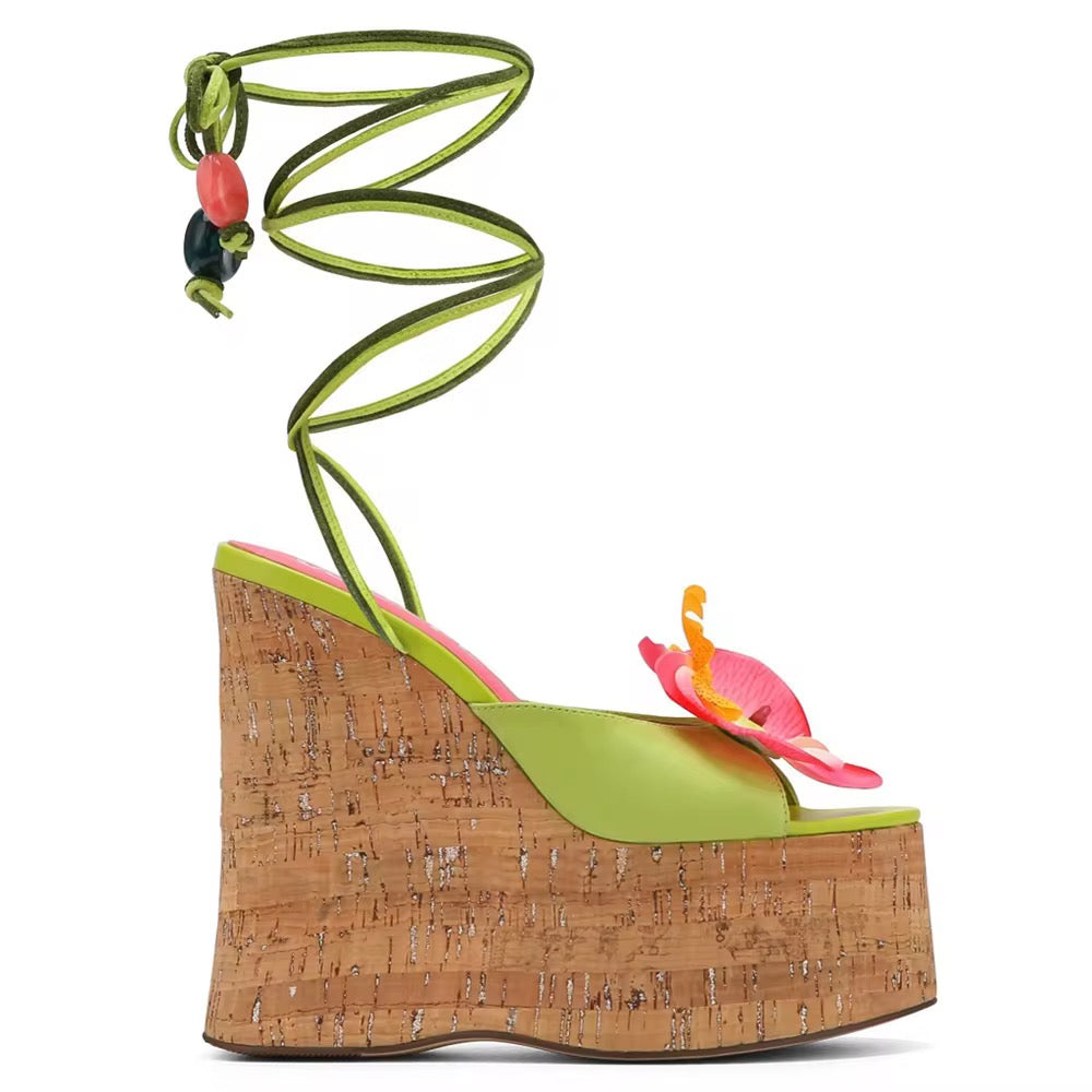 Tropical Orchid Platform Wedged Heels