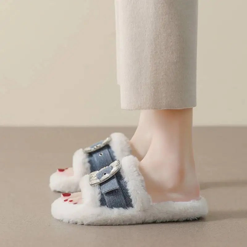 Buckled Plush Slides