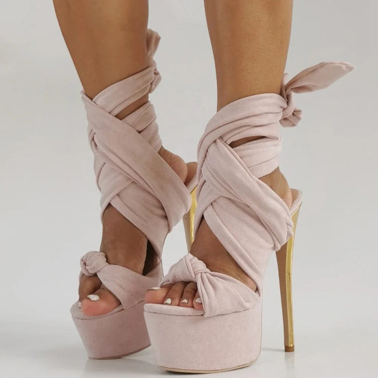She Pink Velour Stiletto Heels