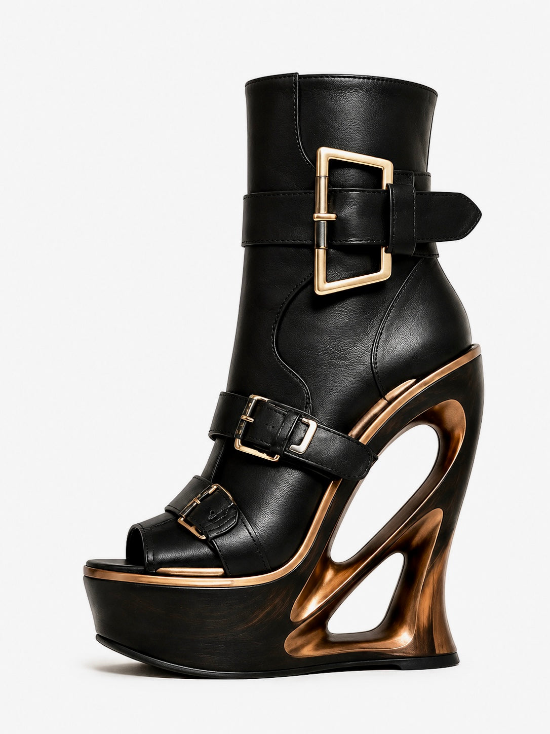THE SCULPT MUSE BUCKLE HEEL BOOT — BLACK