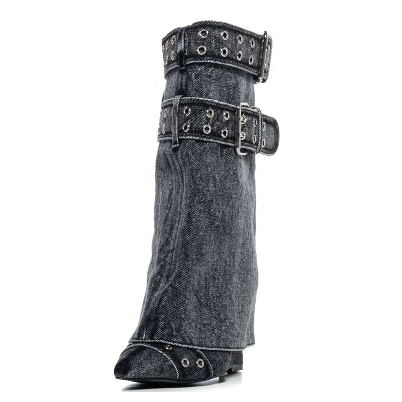 Black Denim Boots - Dupe Department 