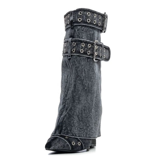 Black Denim Boots - Dupe Department 