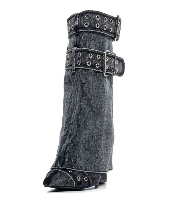 Black Denim Boots - Dupe Department 