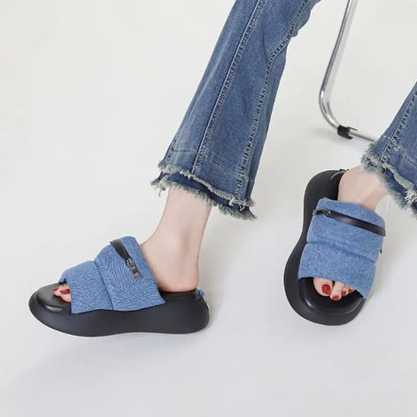 Denim Pouch Slides