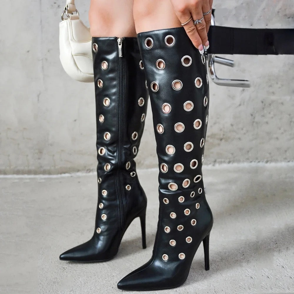 Slim Eyelette Heel Boots - Dupe Department 