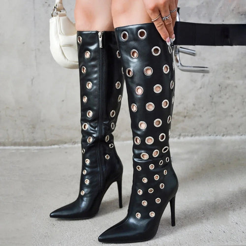 Slim Eyelette Heel Boots - Dupe Department 