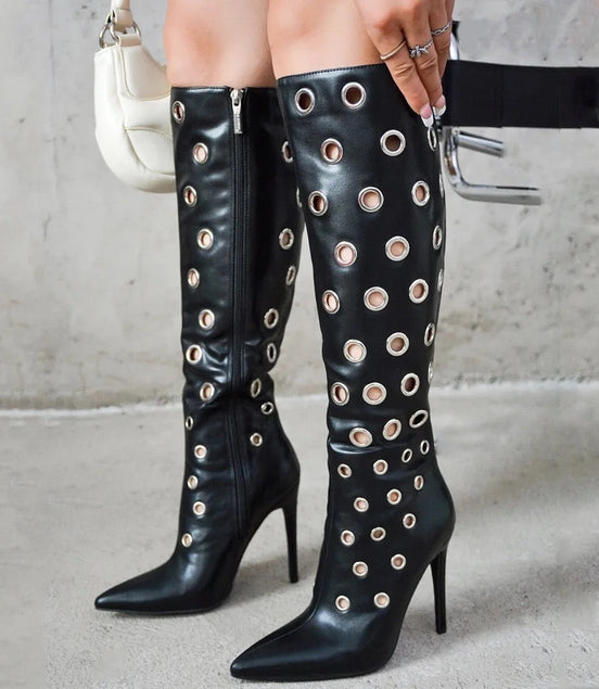Slim Eyelette Heel Boots - Dupe Department 