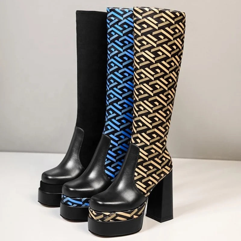 Geo Print Heel Boots - Dupe Department 