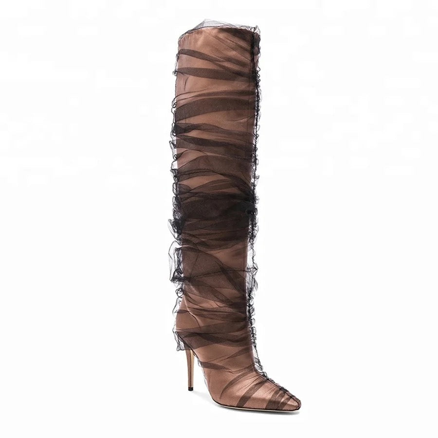 Tall Sheer Heel Boots - Dupe Department 