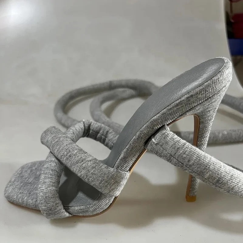 Grey Cross Puff Heels - Dupe Department 