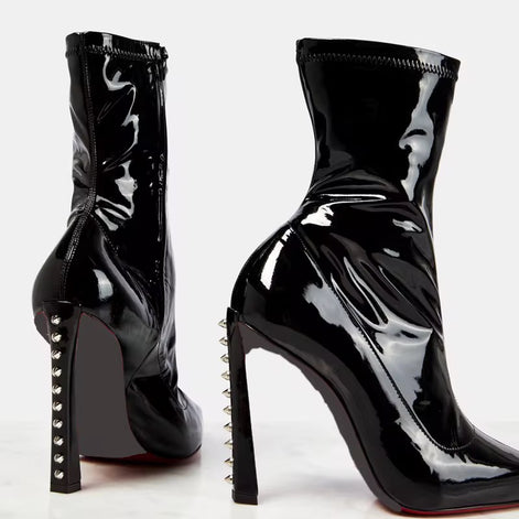 Spike Heel Patent Leather Ankle Boot