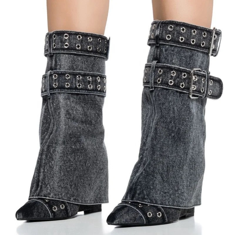 Black Denim Boots - Dupe Department 