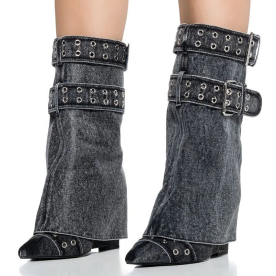 Black Denim Boots - Dupe Department 