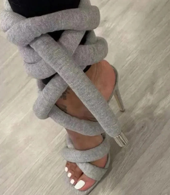 Grey Cross Puff Heels - Dupe Department 