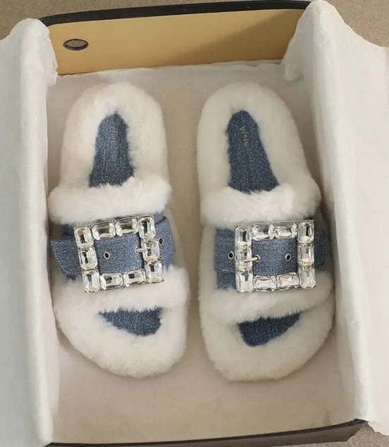 Buckled Plush Slides