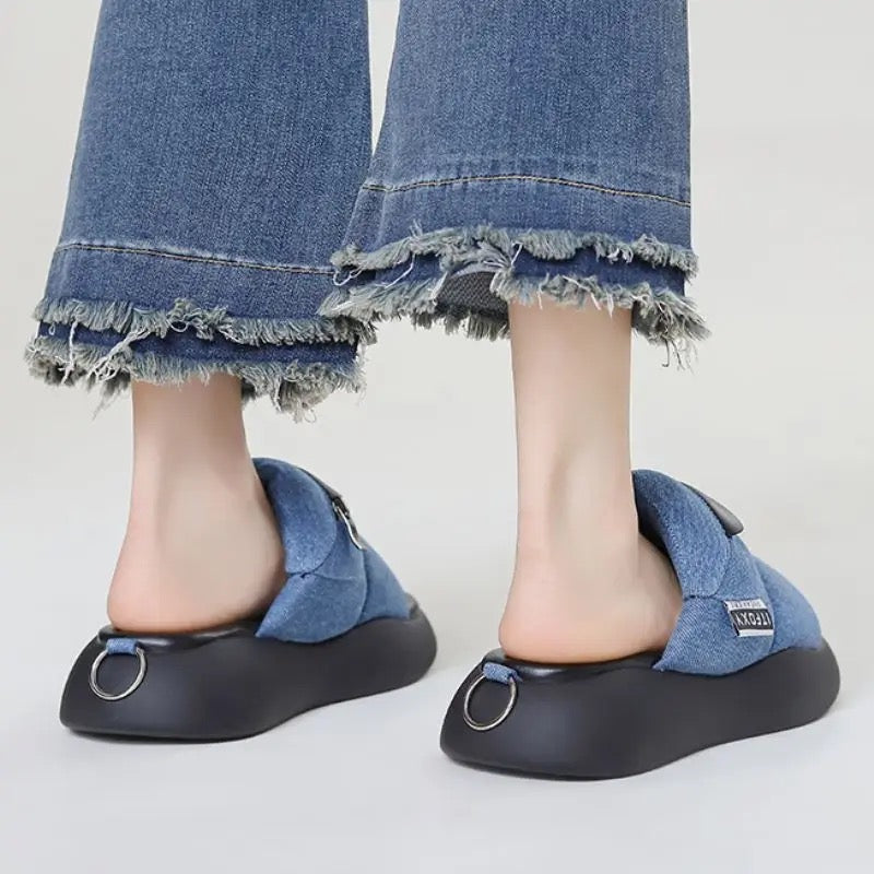 Denim Pouch Slides