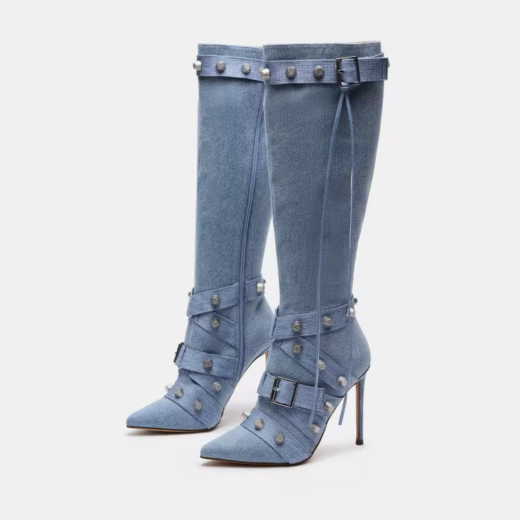 Dominatrix ‘Studded Strap’ Knee Boots