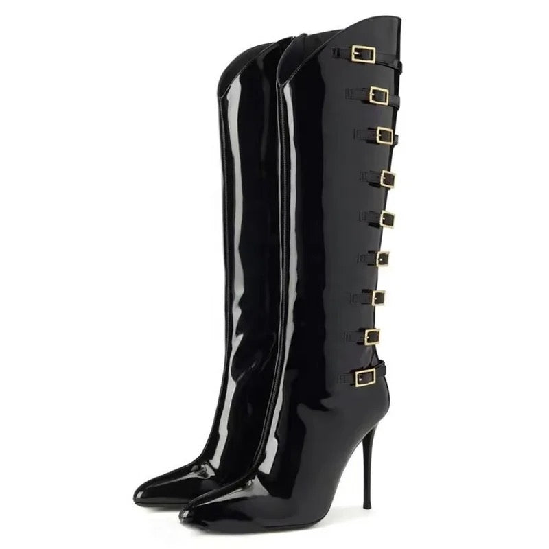 Shiny Patent Heel Boots - Dupe Department 