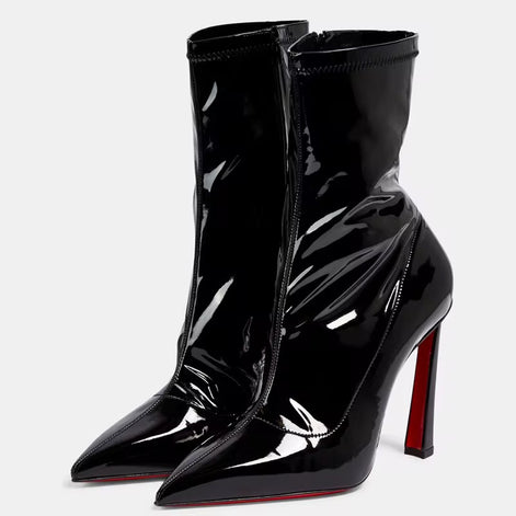 Spike Heel Patent Leather Ankle Boot