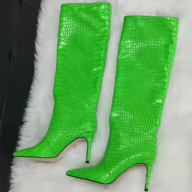 Fluorescent Animal Print Heel Boots - Dupe Department 