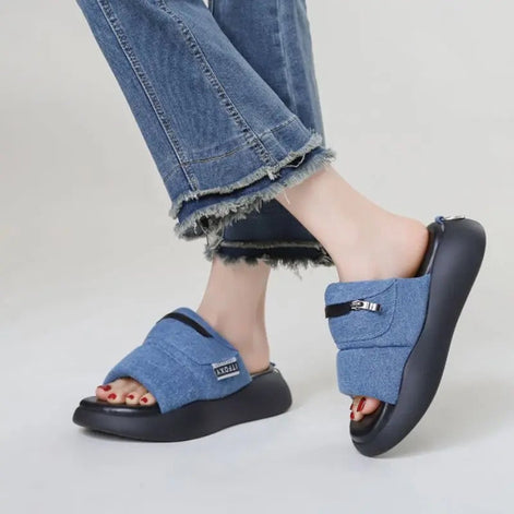 Denim Pouch Slides