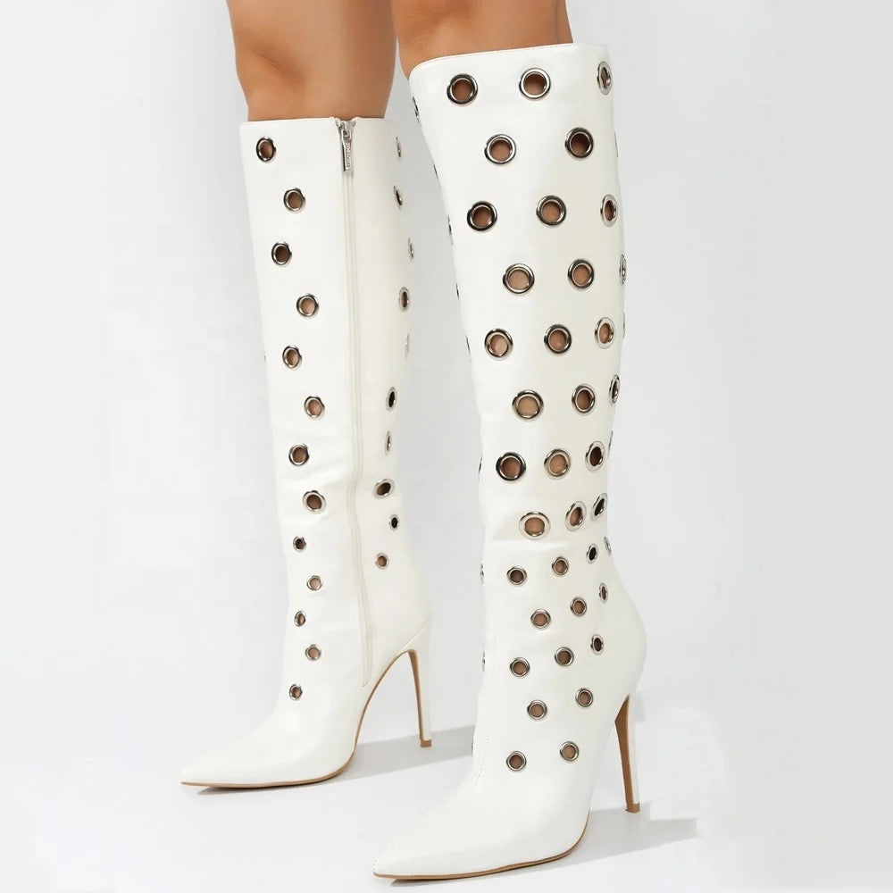 Slim Eyelette Heel Boots - Dupe Department 
