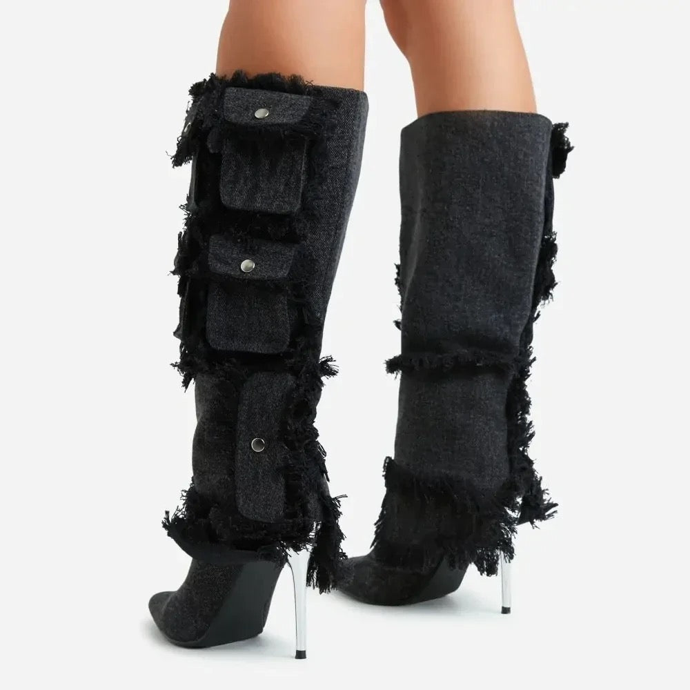 Tassel Pocket Heel Boots