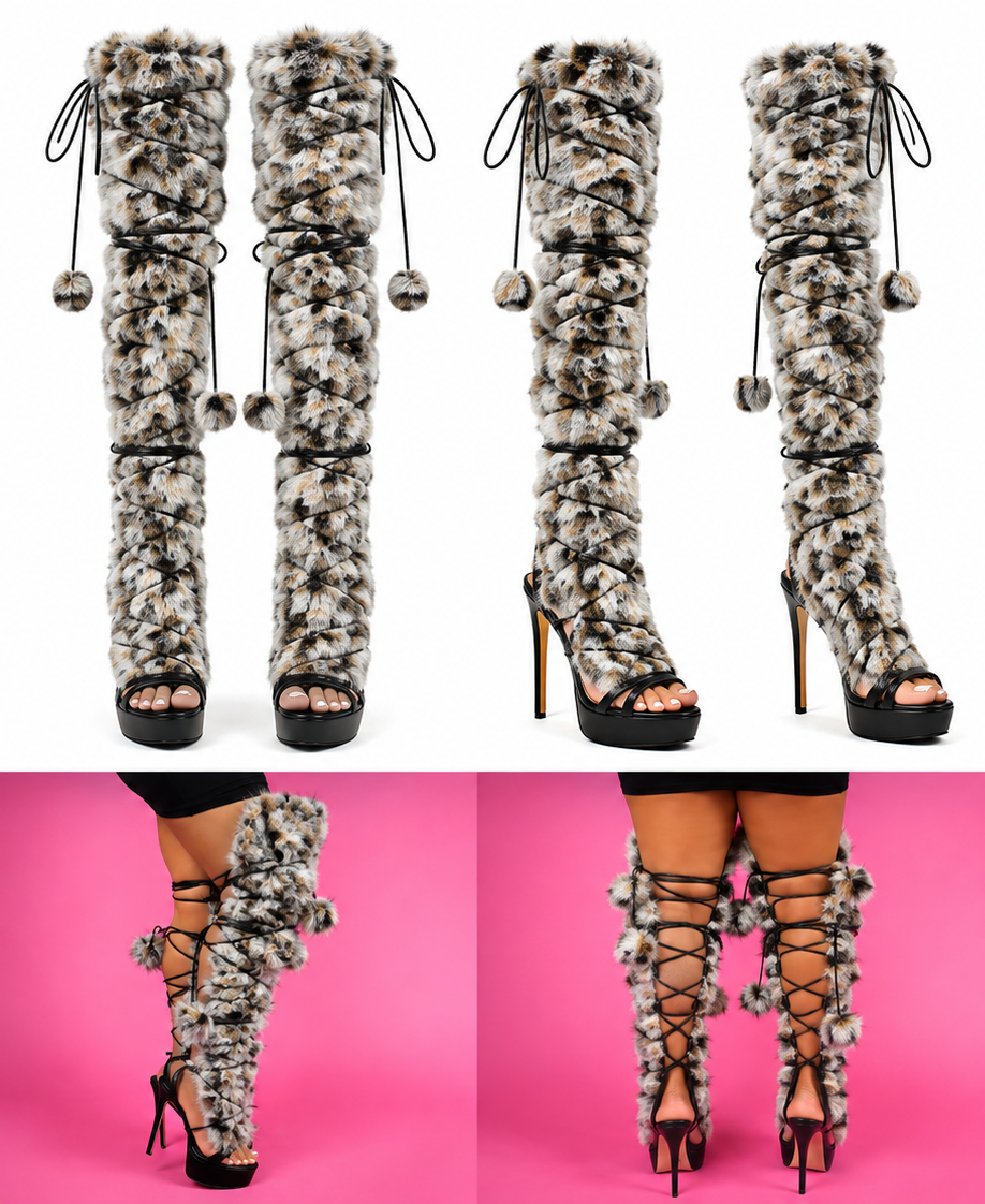 THE FUR FANTASY BOOT - SNOW LEOPARD