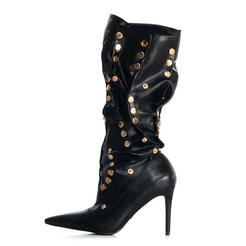 Metal X Pleated Heel Boots - Dupe Department 