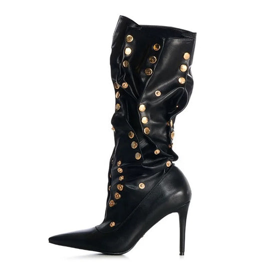 Metal X Pleated Heel Boots - Dupe Department 