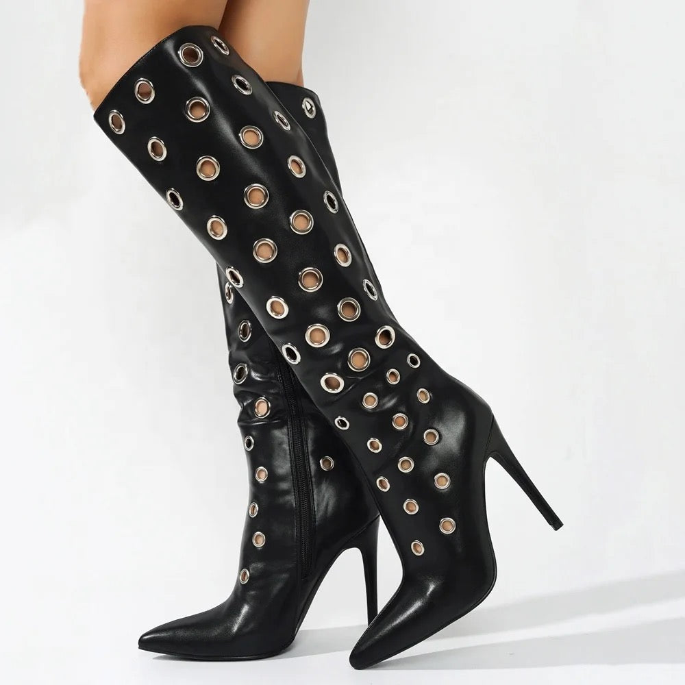 Slim Eyelette Heel Boots - Dupe Department 
