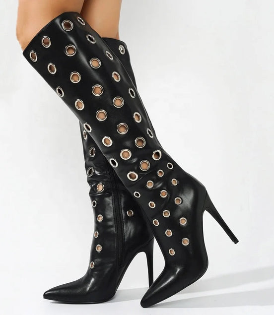 Slim Eyelette Heel Boots - Dupe Department 