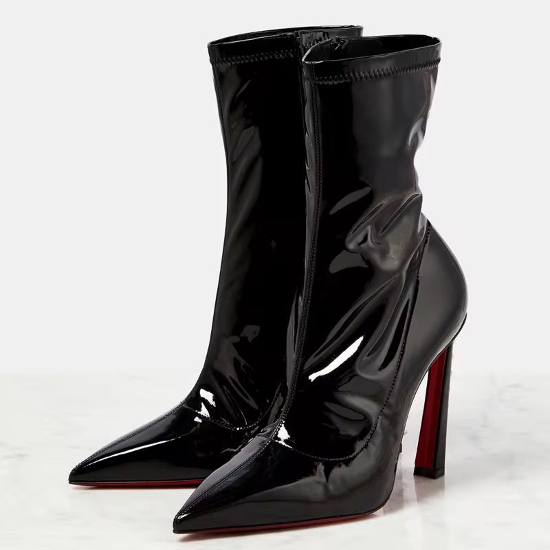 Spike Heel Patent Leather Ankle Boot