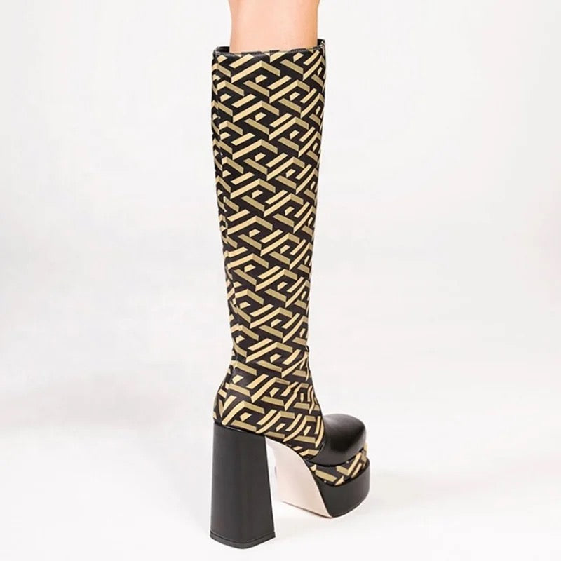 Geo Print Heel Boots - Dupe Department 